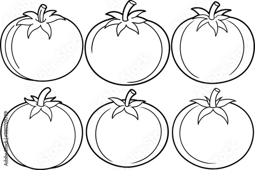 Set of tomato outline coloring book page line art vector illustration