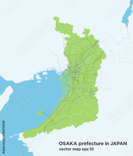 日本の大阪府のシンプルな緑色のロードマップ