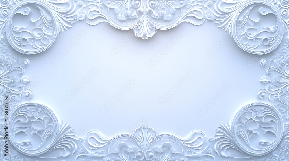 Elegant White Ornate Frame Design With Central Blank Space Elegant White Ornate Frame Design With Central Blank Space