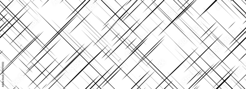 Black cross hatch seamless texture. Diagonal line repeated pattern surface. Rough sackcloth fabric background. Crosshatch linen canvas burlap overlay wallpaper. Vector fabric textile backdrop