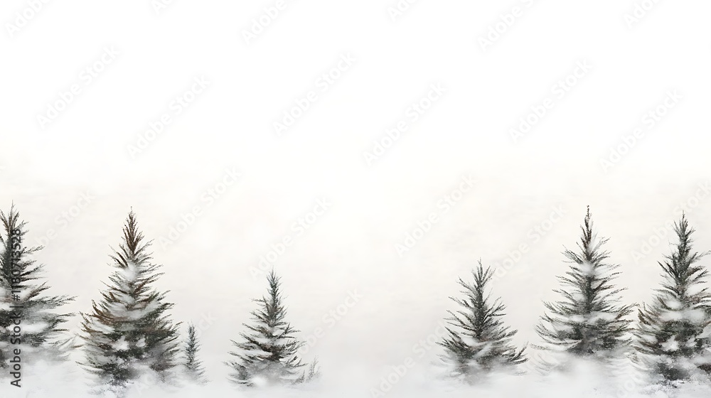 Obraz premium Snowy evergreens stand tall against a white winter sky