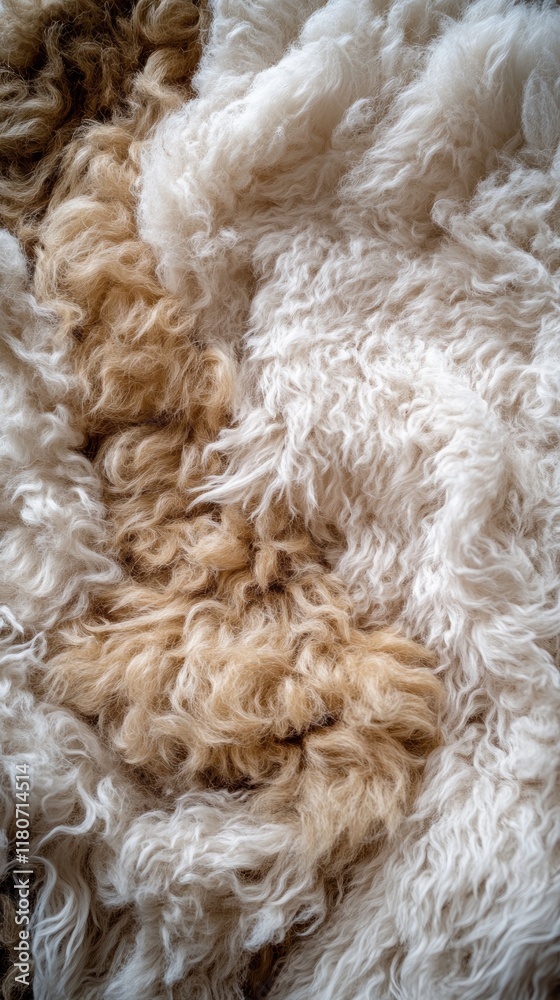 A close-up of a textured, fluffy fabric with beige and white tones. A close-up of a textured, fluffy fabric with beige and white tones.