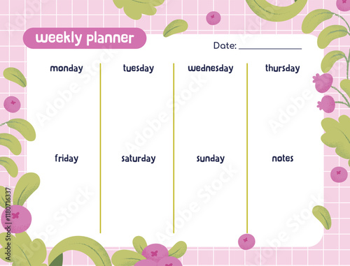 Weekly Planner Floral Pattern Pink and Green Illustration