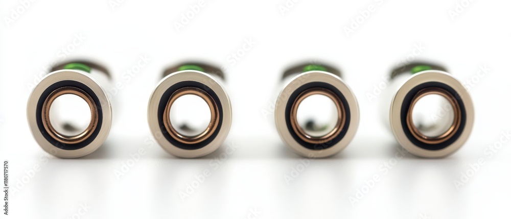 Precision Metal Parts Close up of Four Cylindrical Components Precision Metal Parts Close up of Four Cylindrical Components
