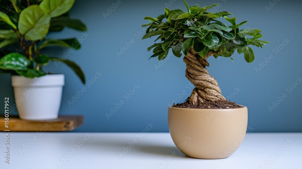 Serene Bonsai Tree  Indoor Plant  Home Decor  Twisted Trunk  Lush Green Foliage  Tranquil