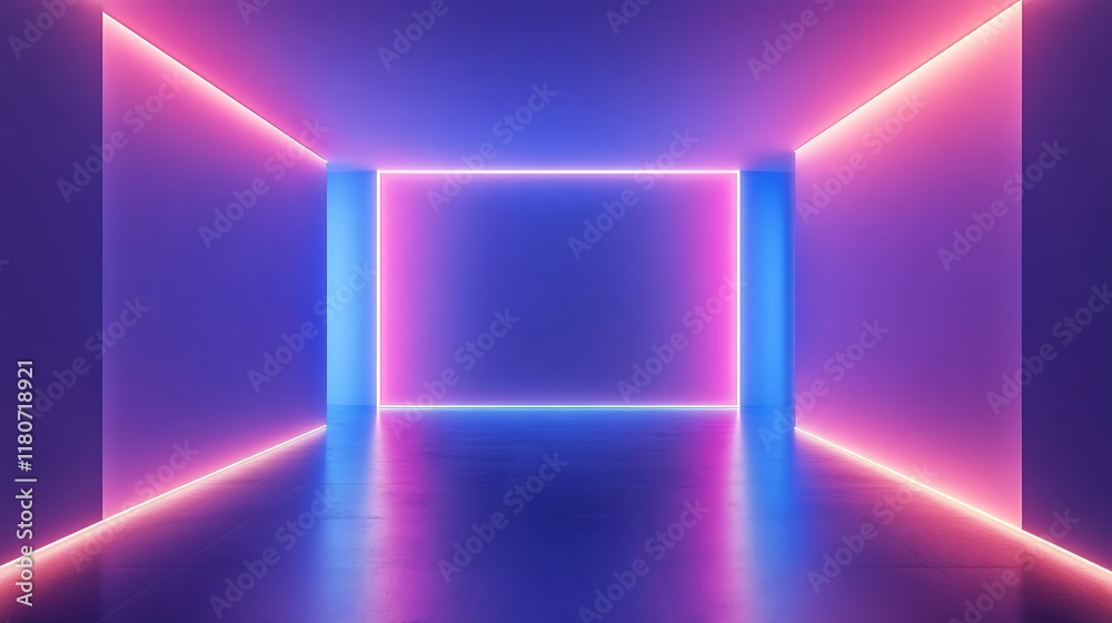 Neon Lights Illuminate Modern Abstract Room Neon Lights Illuminate Modern Abstract Room