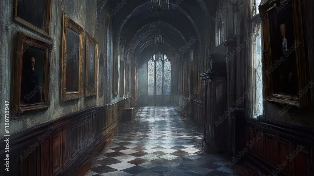Dark and Mysterious Gothic Hallway Interior Dark and Mysterious Gothic Hallway Interior