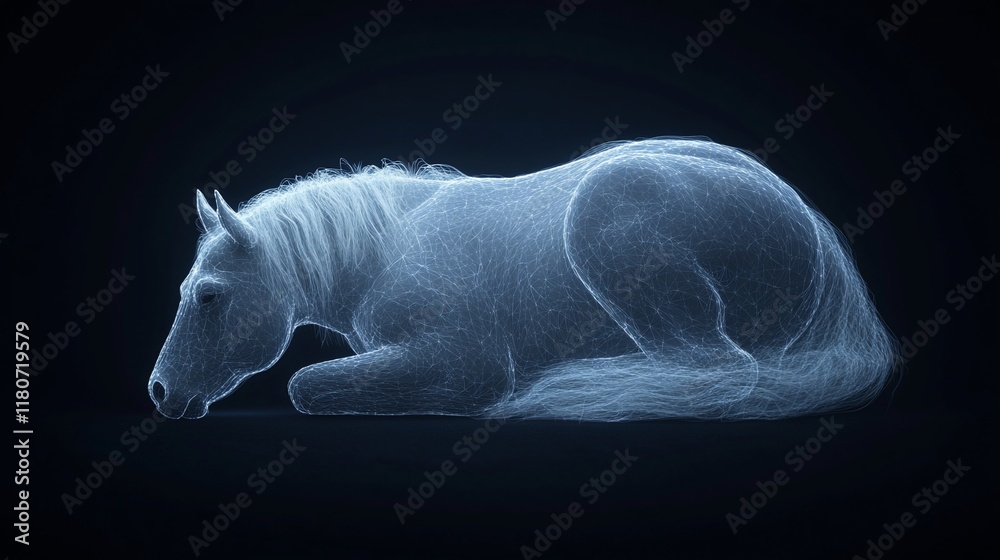 Fototapeta premium Wireframe horse resting on dark background.
