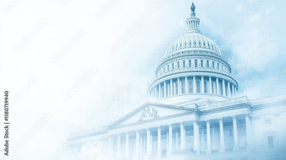 Naklejka premium A white background with a blue dome on top of the Capitol building