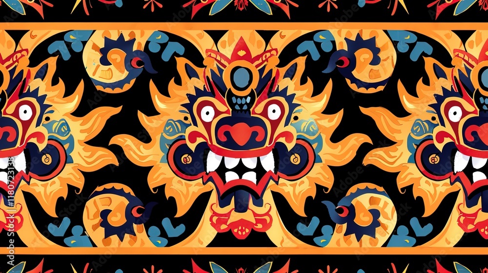 Fototapeta premium mexican folk art seamless pattern wallpaper