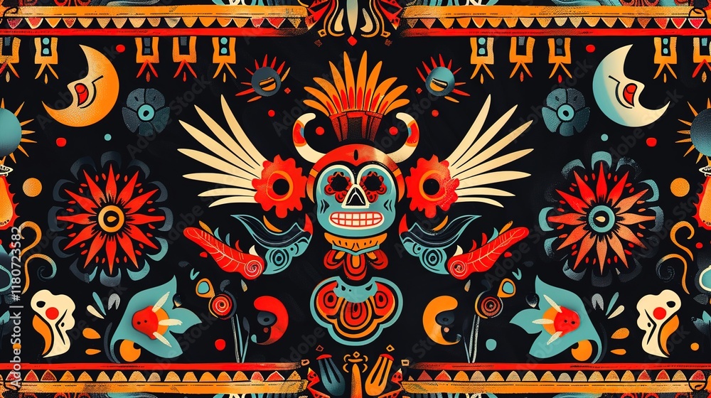 Obraz premium mexican folk art seamless pattern wallpaper