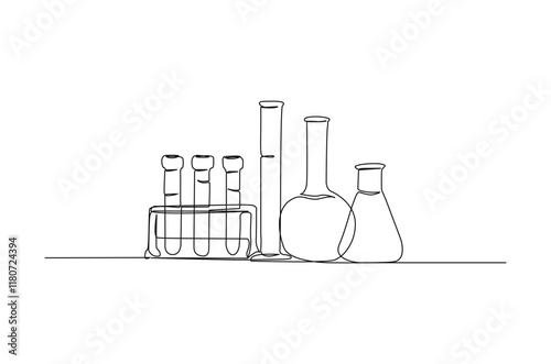 Laboratory test tube in continuous one line drawing. Single line art illustration of labs tools. Editable vector.