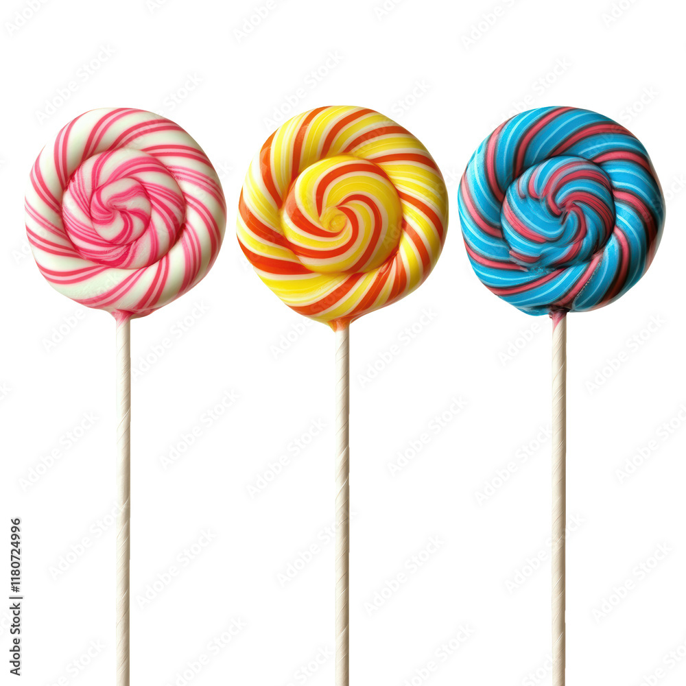Collection set of colorful swirl lollipops isolated on transparent background, PNG Collection set of colorful swirl lollipops isolated on transparent background, PNG