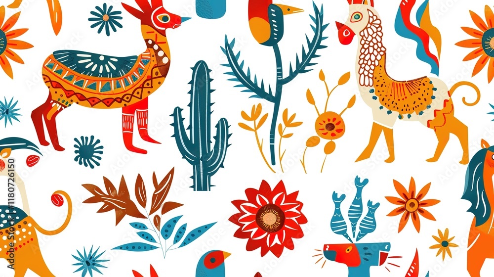 Obraz premium mexican folk art seamless pattern wallpaper