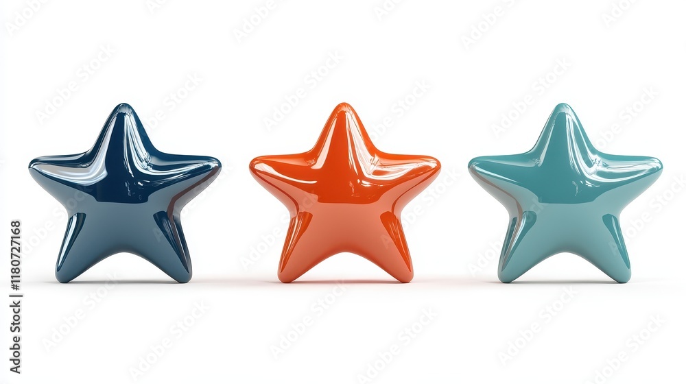 Obraz premium Three stars are shown in different colors, with one being blue, one being orange