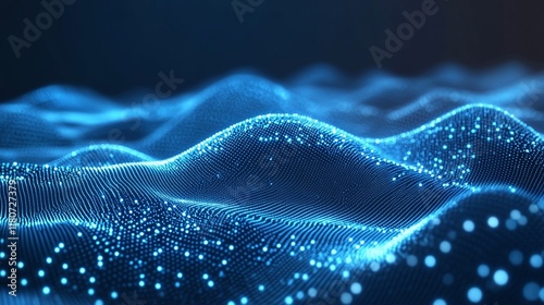 Abstract blue digital wave particles background.