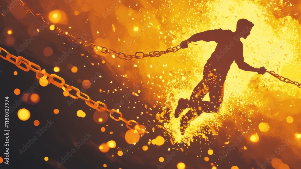 Naklejka premium Dramatic Image of Breaking Chains with Glowing Sparks