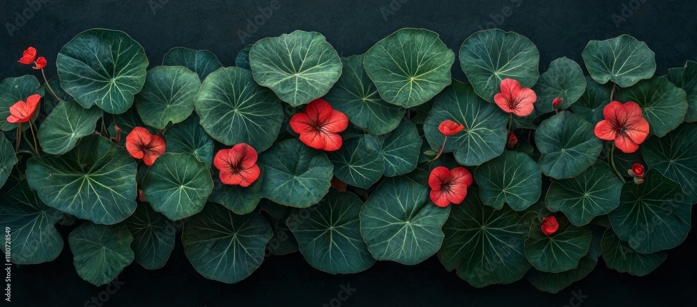 Red flowers and dark green leaves pattern. Red flowers and dark green leaves pattern.