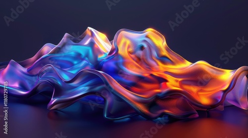 rendering of colorful abstract fluid shapes.Lines background with dark blue colors.