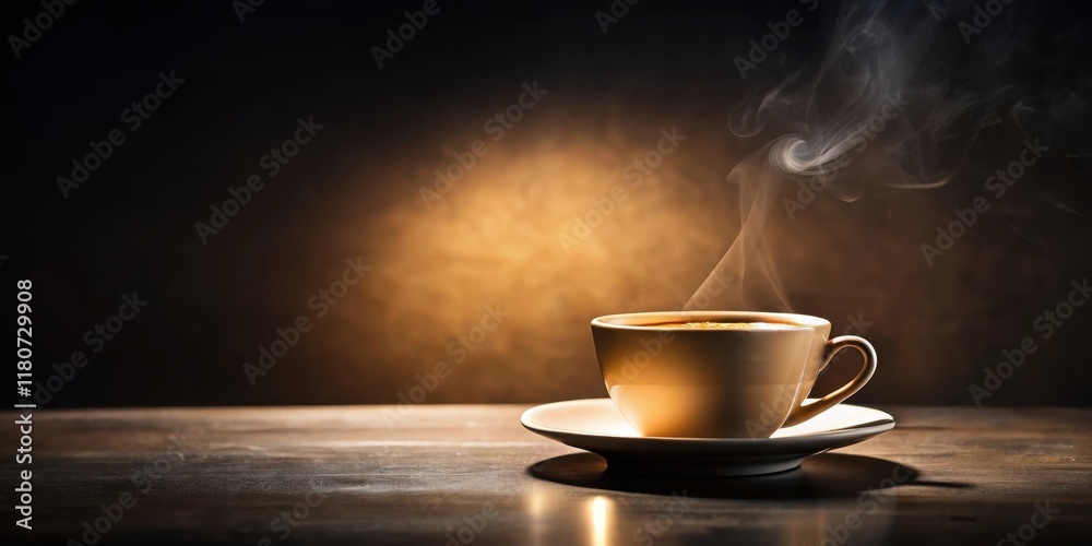 Aromatic Steam Rising from a Warm Cup of Coffee on a Dark Wooden Table Aromatic Steam Rising from a Warm Cup of Coffee on a Dark Wooden Table