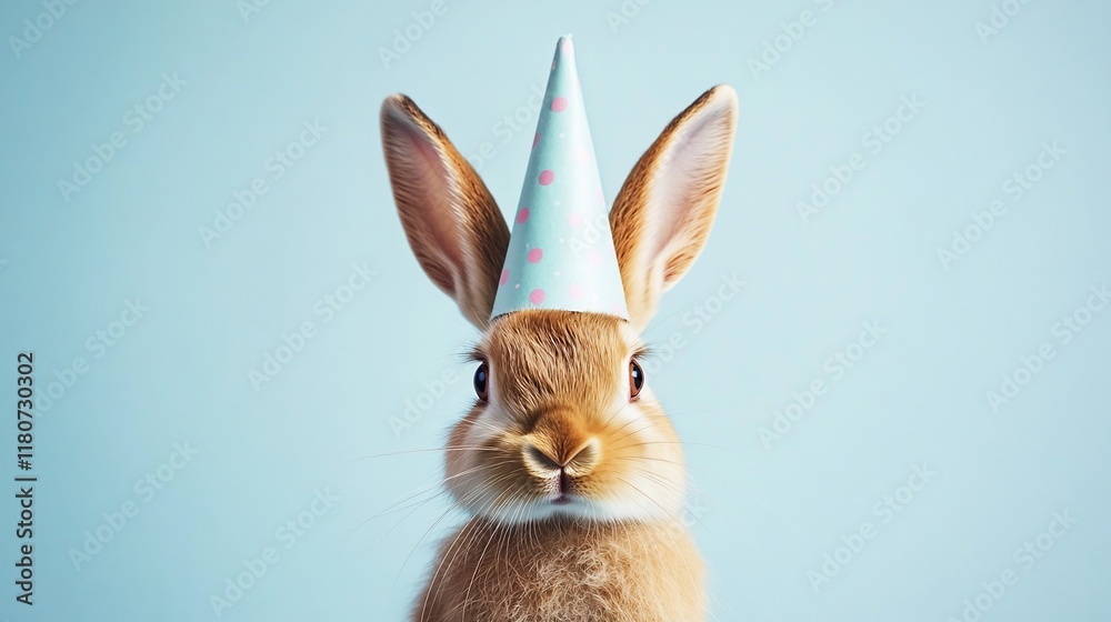 Obraz premium Cute bunny rabbit wearing a party hat.