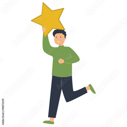 Young People Giving Star Illustration. Customer Feedback. Flat Vector Character.