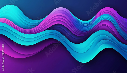 Abstract blue and purple liquid wavy shapes futuristic banner. Glowing retro waves vector background photo