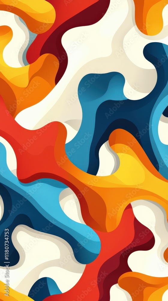 A vibrant abstract pattern featuring flowing shapes in red, blue, yellow, and cream tones, creating a dynamic visual texture. A vibrant abstract pattern featuring flowing shapes in red, blue, yellow, and cream tones, creating a dynamic visual texture.