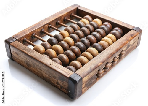 Ancient Chinese abacus, a historical calculating tool, isolated on white, showcasing Asian math's rich history. photo