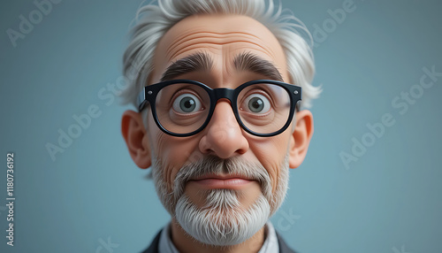 3D Cartoon old man with glasses avatar, Generative Ai