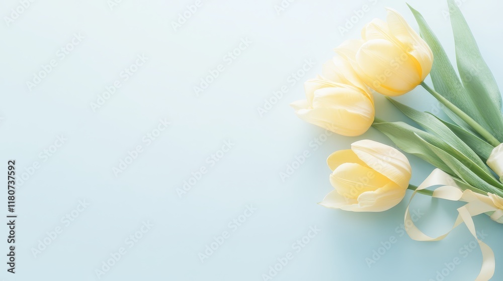 Obraz premium A bouquet of yellow tulips sits on a blue background
