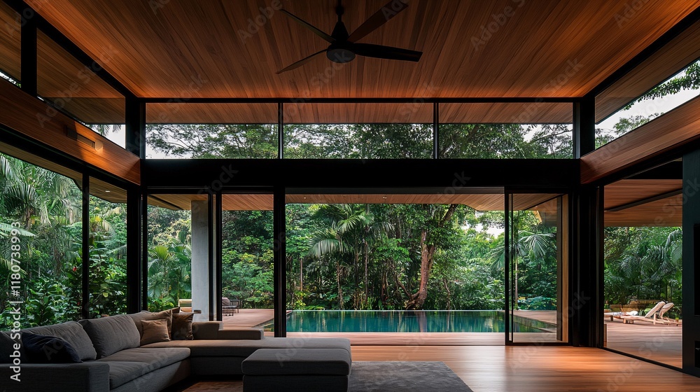 Obraz premium Serene Scandinavian Living Room with Nature View