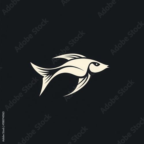 A stylized fish illustration in white against a dark background, showcasing graceful lines and a sleek logo design. photo