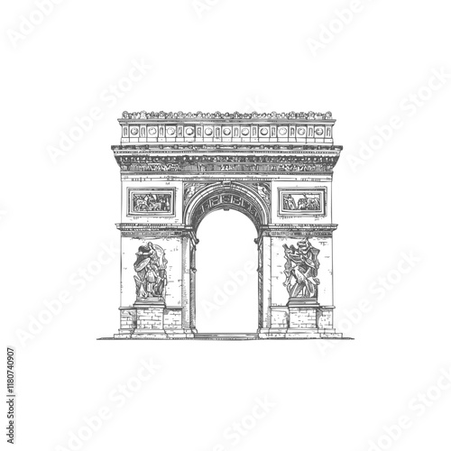 Arc the triomphe hand drawn engraving design vector template