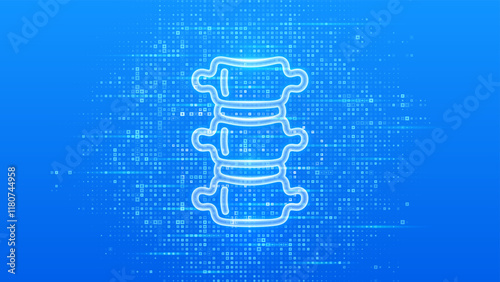 Spine icon. Spine health. Back pain spine treatment, Physiotherapy, Diagnostics concept. Blue medical background made with cross shape symbol. Vector illustration.