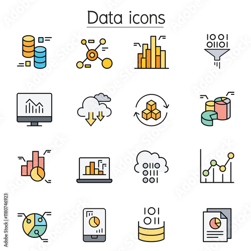Data, graph, chart, diagram icon set in thin line style