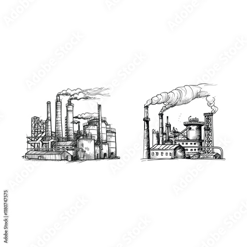 Factory hand drawn engraving design vector template illustration