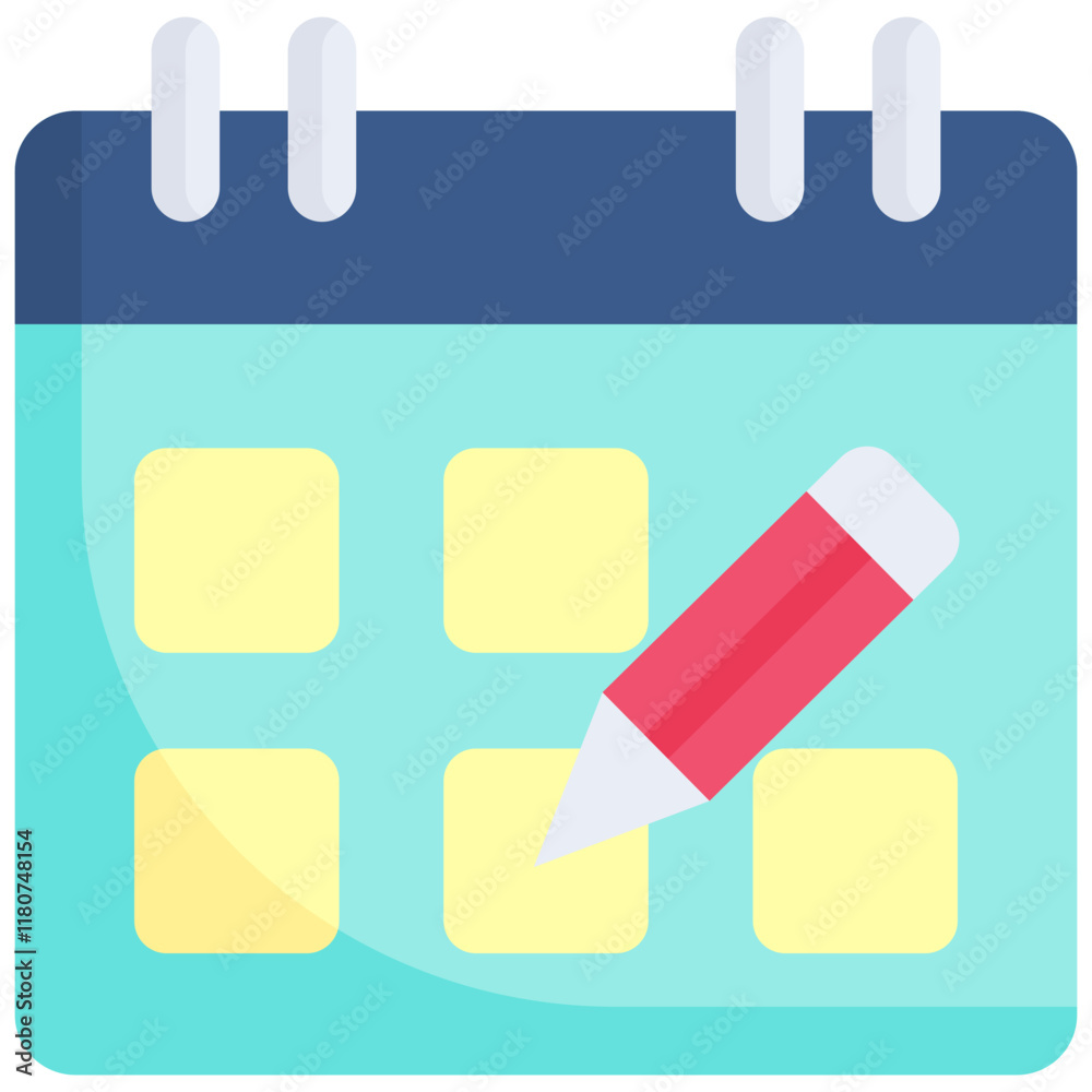 Edit calendar icon. Personal organizer, adjust, revision, pencil and document icons. Daily checklist management, containing date, timetable, weekly schedule, agenda. Flat icon. Edit calendar icon. Personal organizer, adjust, revision, pencil and document icons. Daily checklist management, containing date, timetable, weekly schedule, agenda. Flat icon.