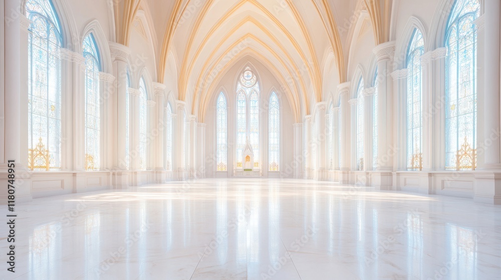 A large, empty room with white walls and a high ceiling A large, empty room with white walls and a high ceiling