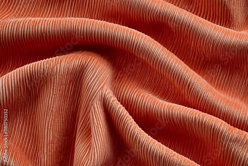 Draped corduroy fabric, orange texture.
