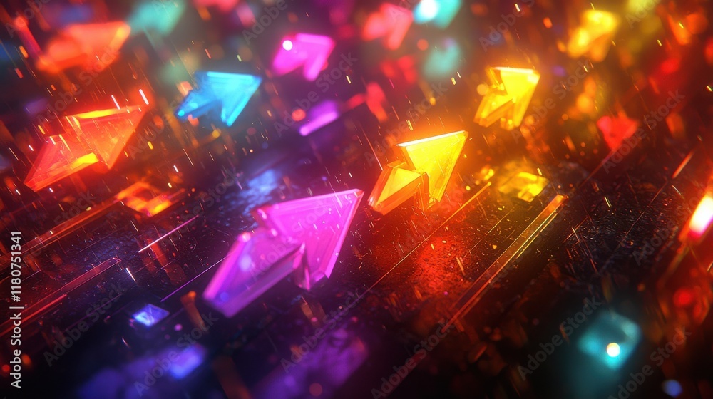 Fototapeta premium Exploring digital tokens and glowing arrows representing global high fidelity in a virtual space environment