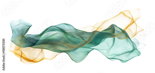 Abstract Flowing Wave of Green and Yellow Lines, Isolated on Transparent and White Background