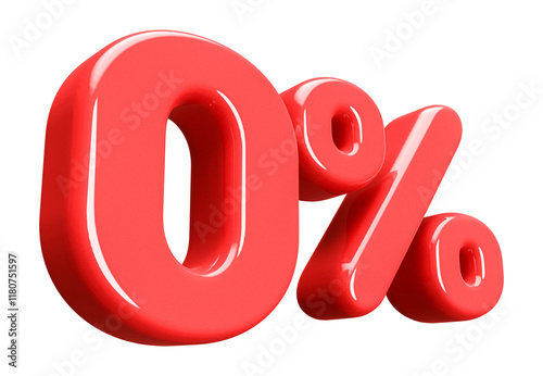0 Percentage Number Red 3D illustration