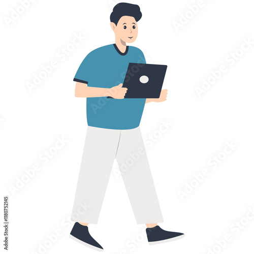 Young People Holding Technology Device. Vector Illustration in Flat Cartoon Design. 