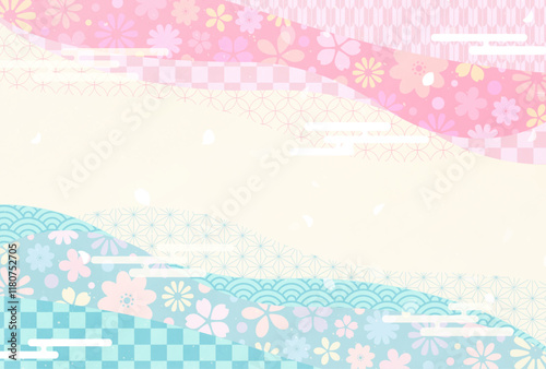 春のような花柄の和風背景イラスト