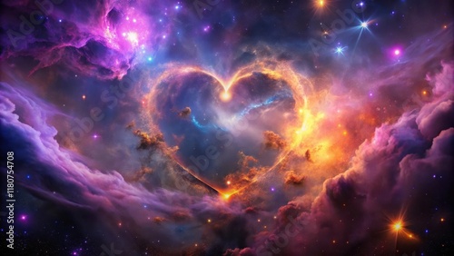 Cosmic Heart Nebula A Celestial Love Story in Vivid Hues and Stellar Dust