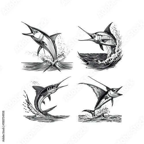 Sailfish hand drawn design vector template illustration