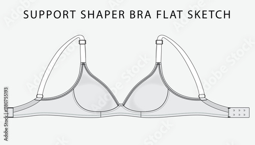 Bra flatsketch, technical drawing, bralette, flat sketch, fashion technology, tech pack, vector, editable stroke