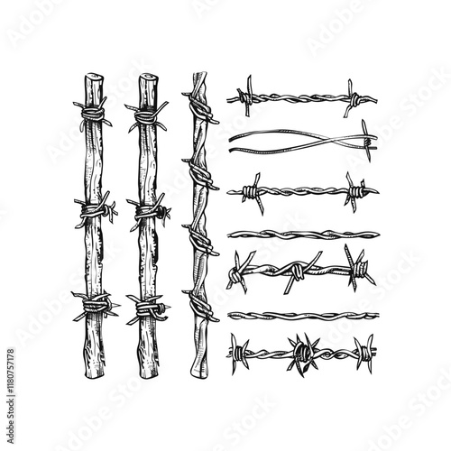 Barbed wire hand draw design vector template