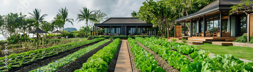 Tranquil resort with lush vegetable garden.